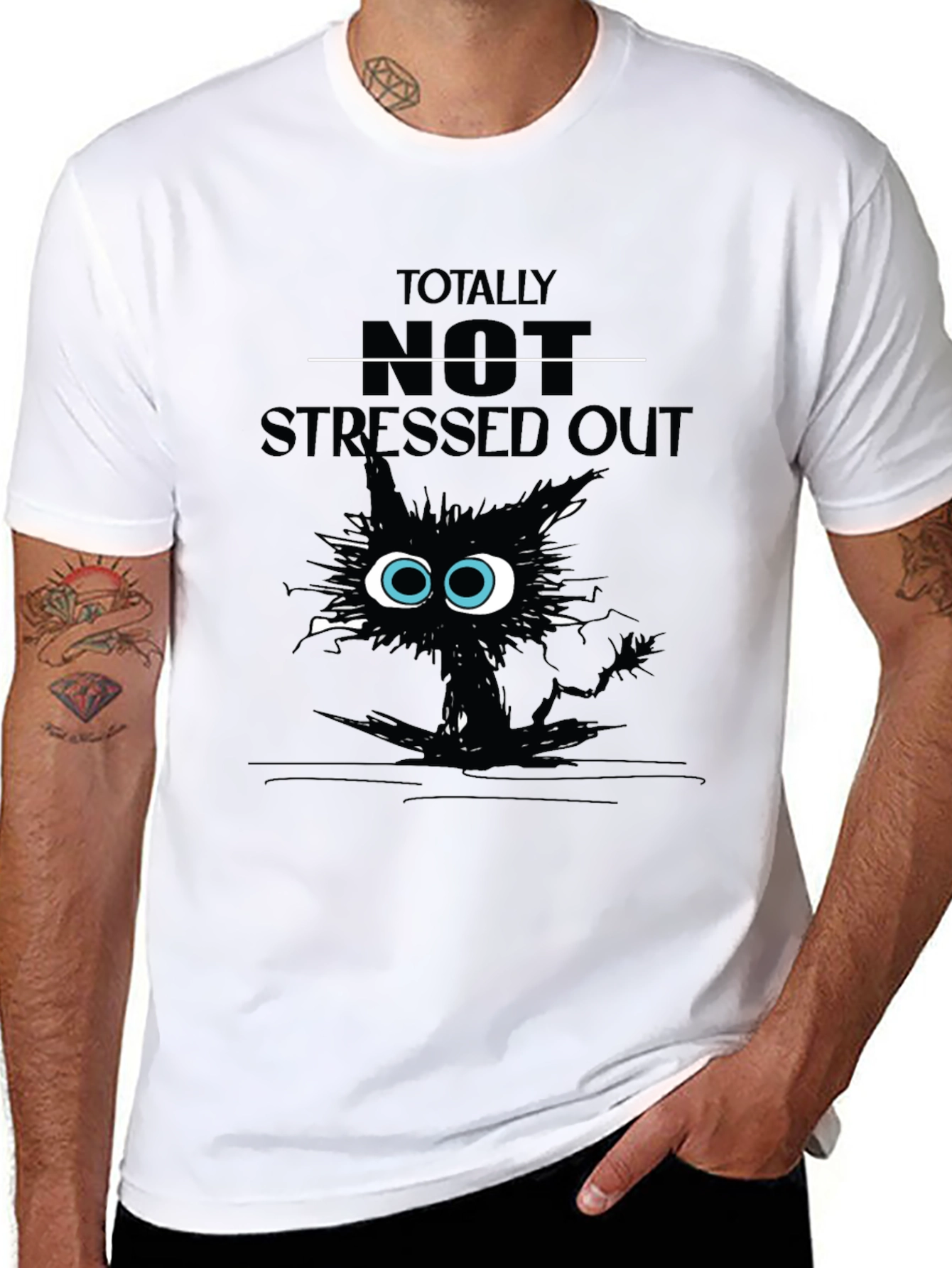 Totally Not Stressed Out Cat Graphic T-Shirt