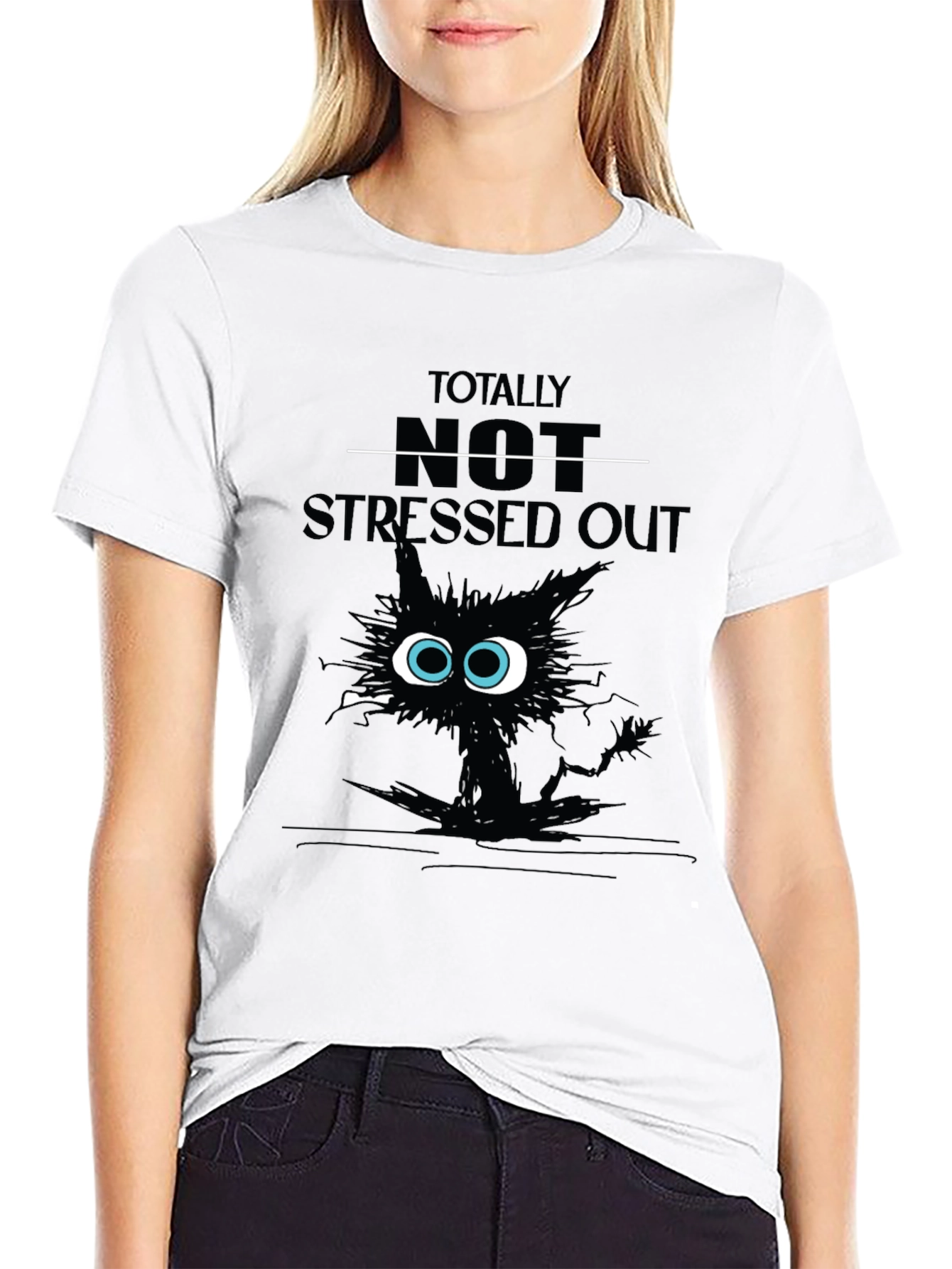 Totally Not Stressed Out Cat Graphic T-Shirt
