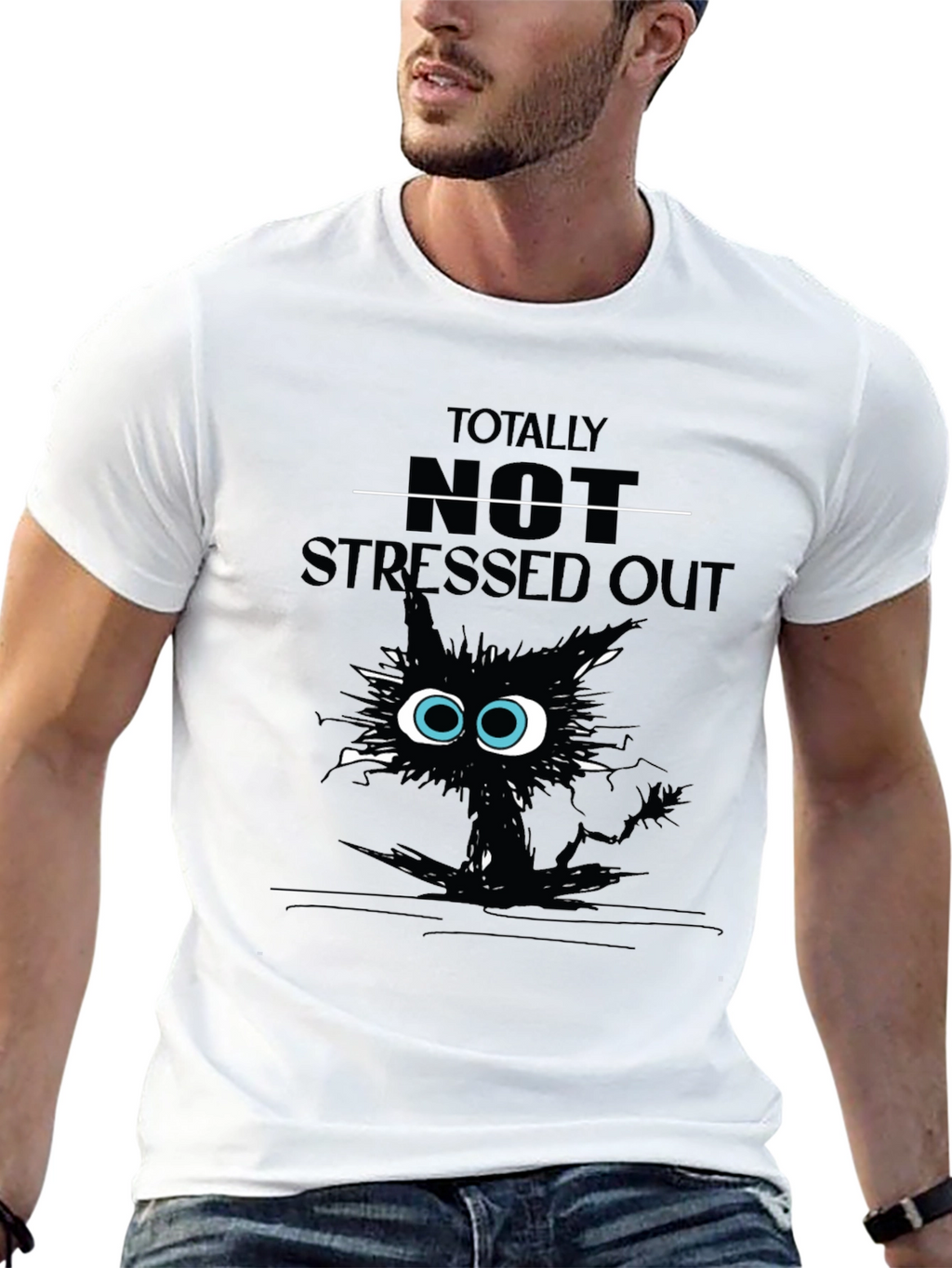 Totally Not Stressed Out Cat Graphic T-Shirt