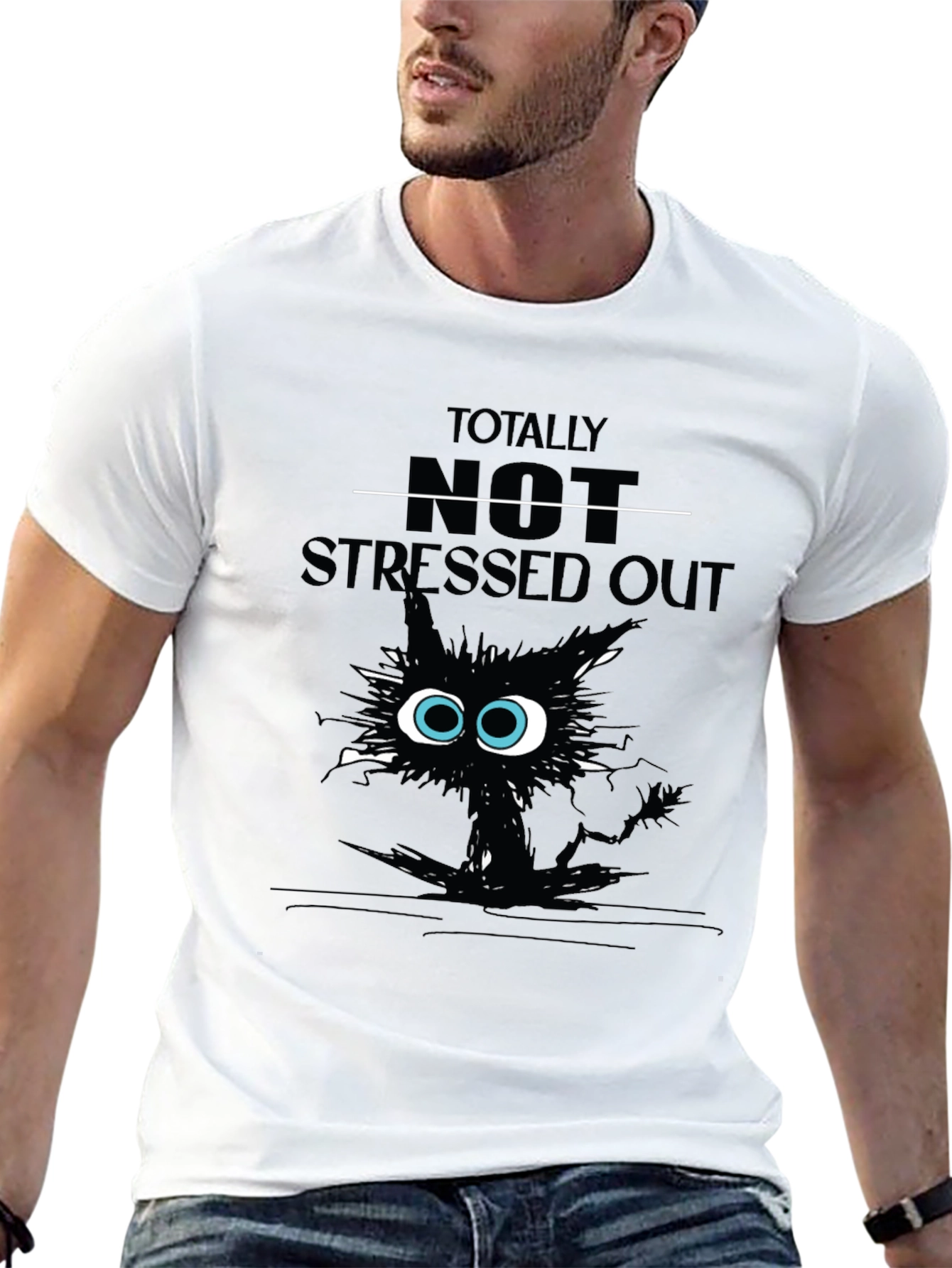 Totally Not Stressed Out Cat Graphic T-Shirt