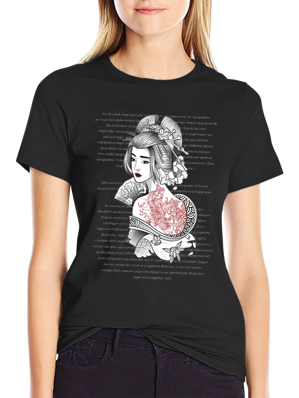 Geisha Graphic Tee: Artistic Style Comfortable Fit