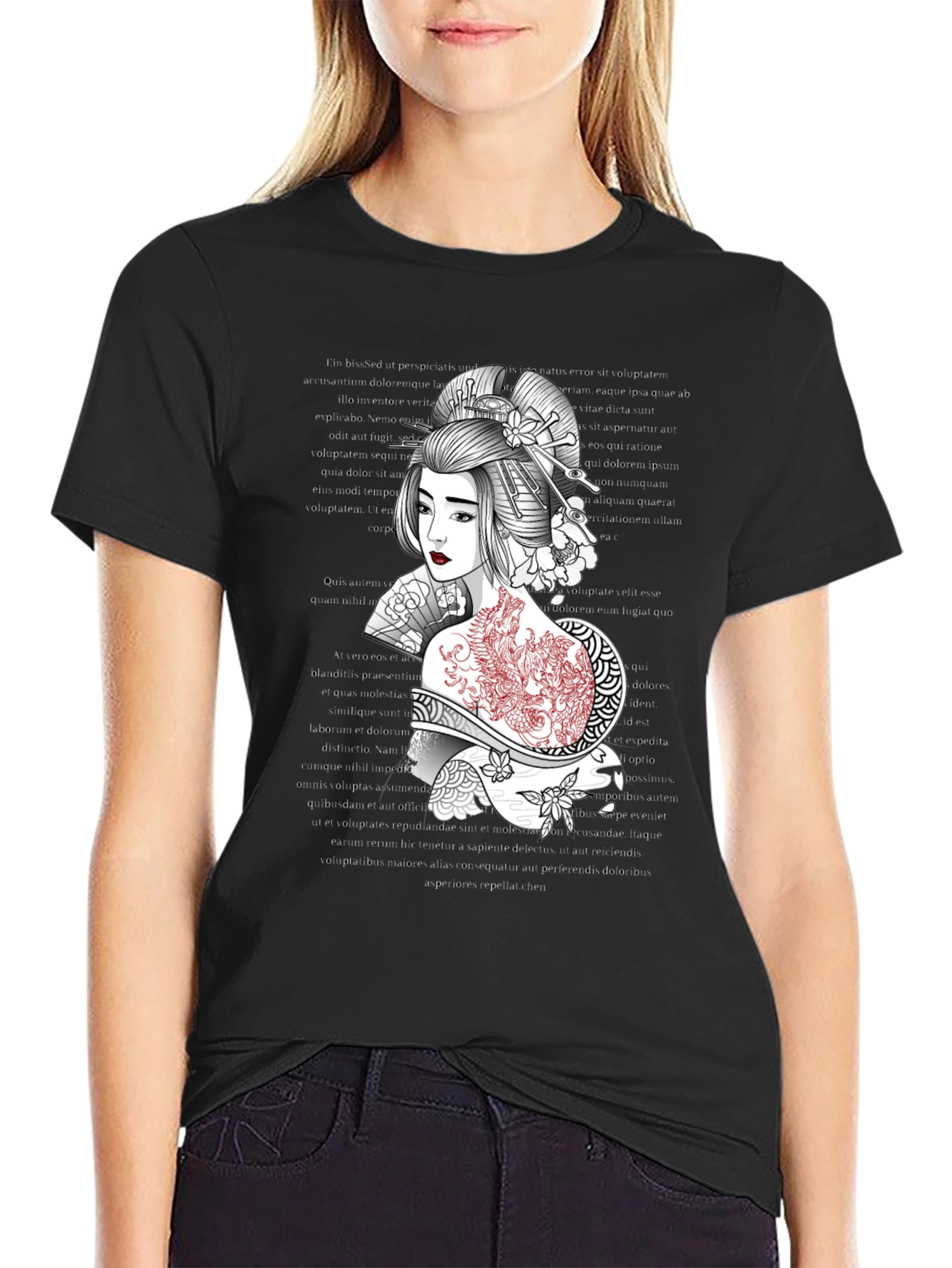 Geisha Graphic Tee: Artistic Style Comfortable Fit