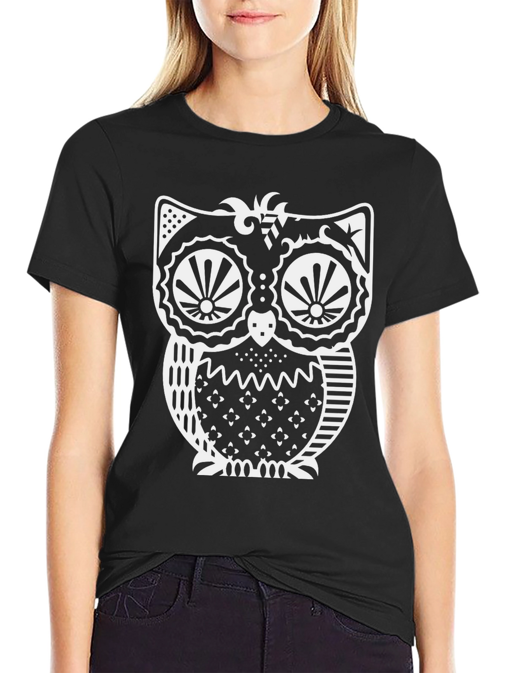 Stylish Owl Graphic Print Black T-Shirt