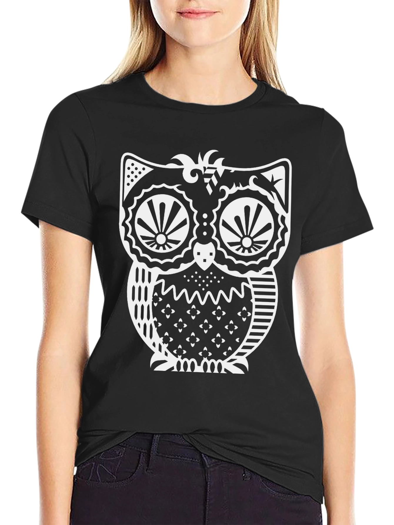 Stylish Owl Graphic Print Black T-Shirt