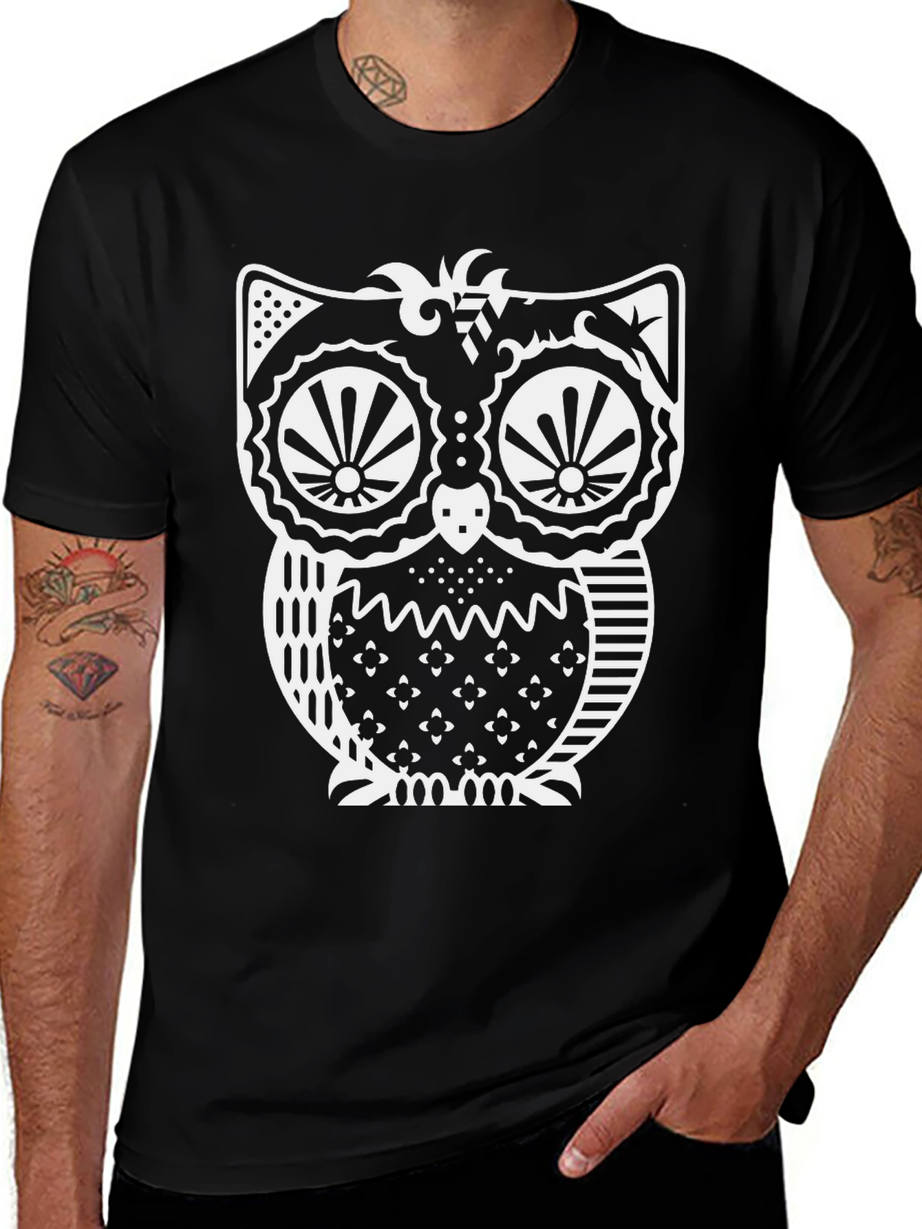 Stylish Owl Graphic Print Black T-Shirt