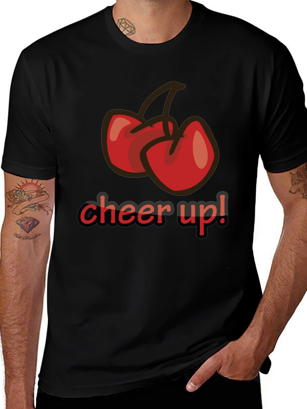 Cheer Up! Cherry Graphic Black T-Shirt