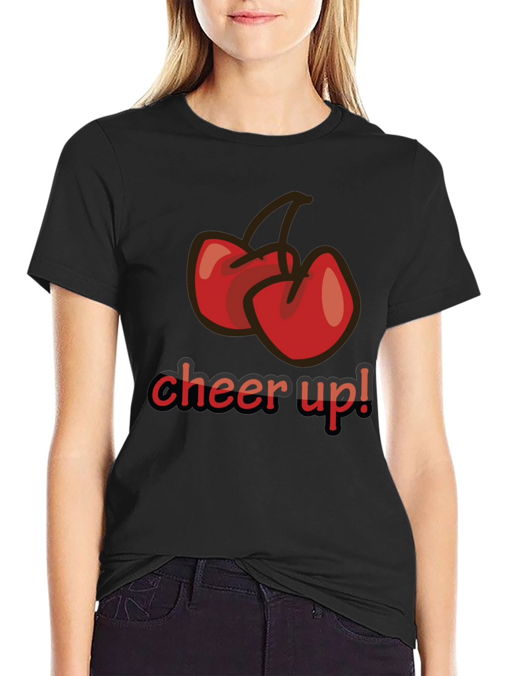 Cheer Up! Cherry Graphic Black T-Shirt
