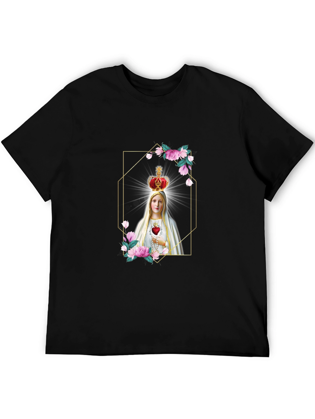 Virgin Mary Graphic Print Black T-Shirt