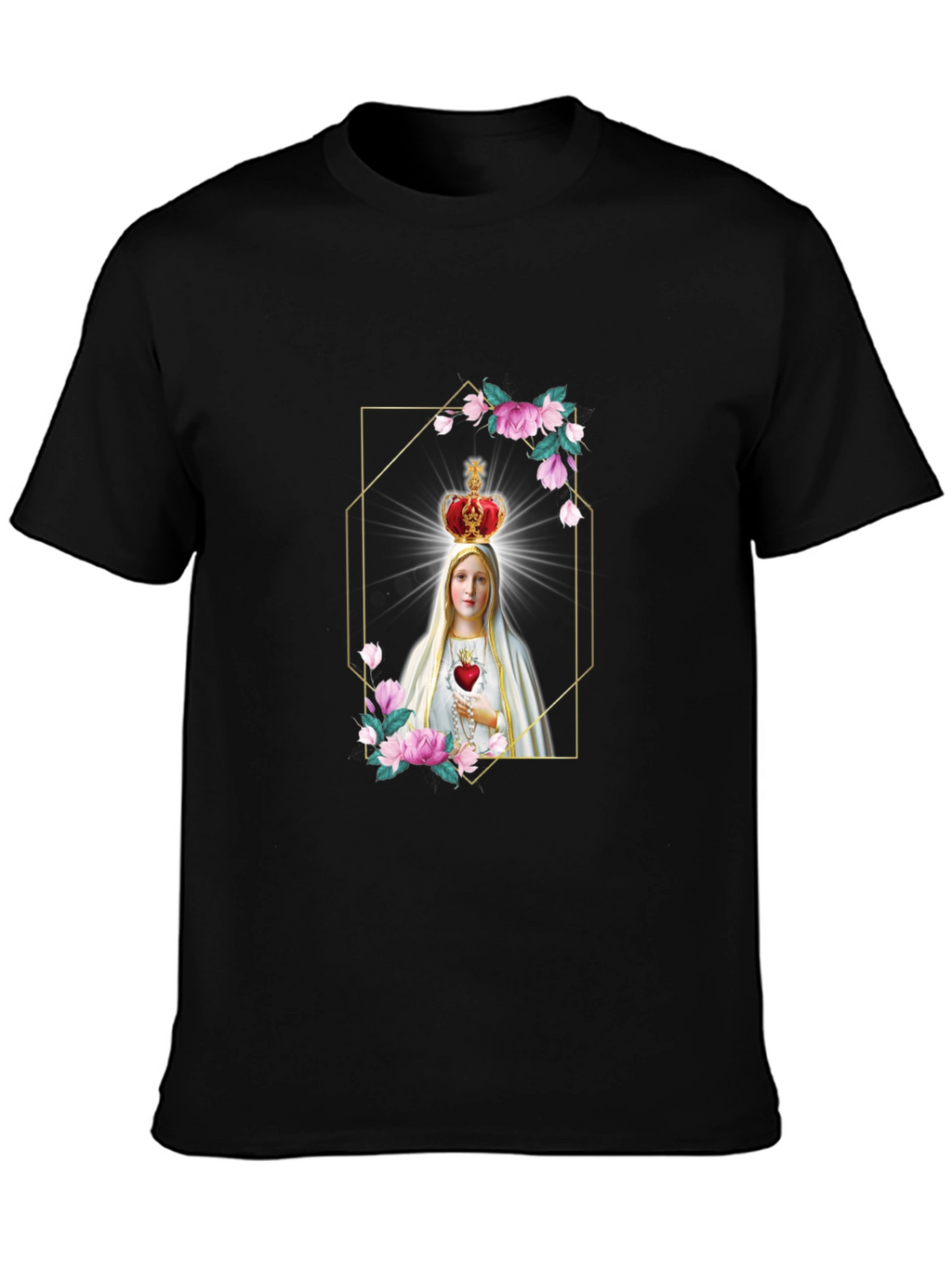 Virgin Mary Graphic Print Black T-Shirt