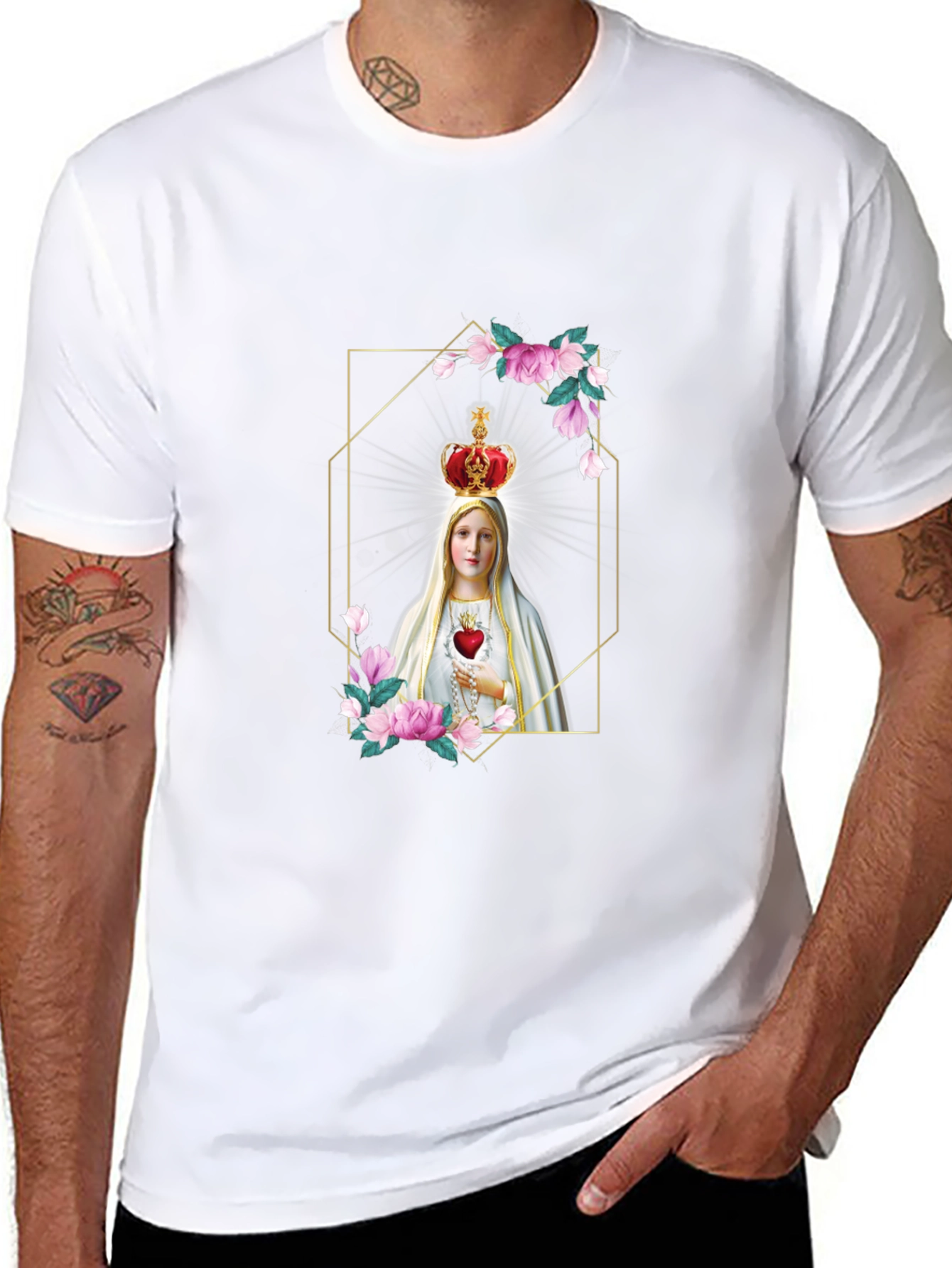 Virgin Mary Graphic Print Black T-Shirt