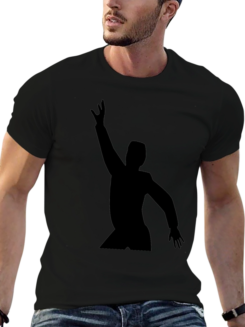 Mens Black T-Shirt with Silhouette Graphic