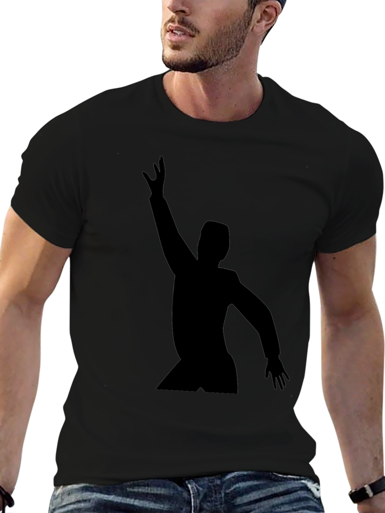 Mens Black T-Shirt with Silhouette Graphic
