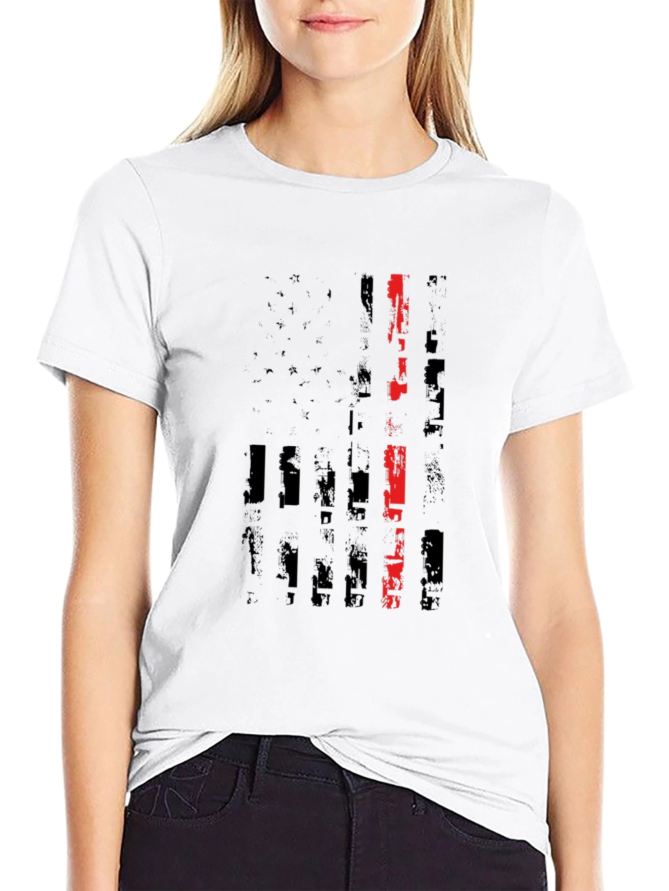 Thin Red Line American Flag Black T-Shirt