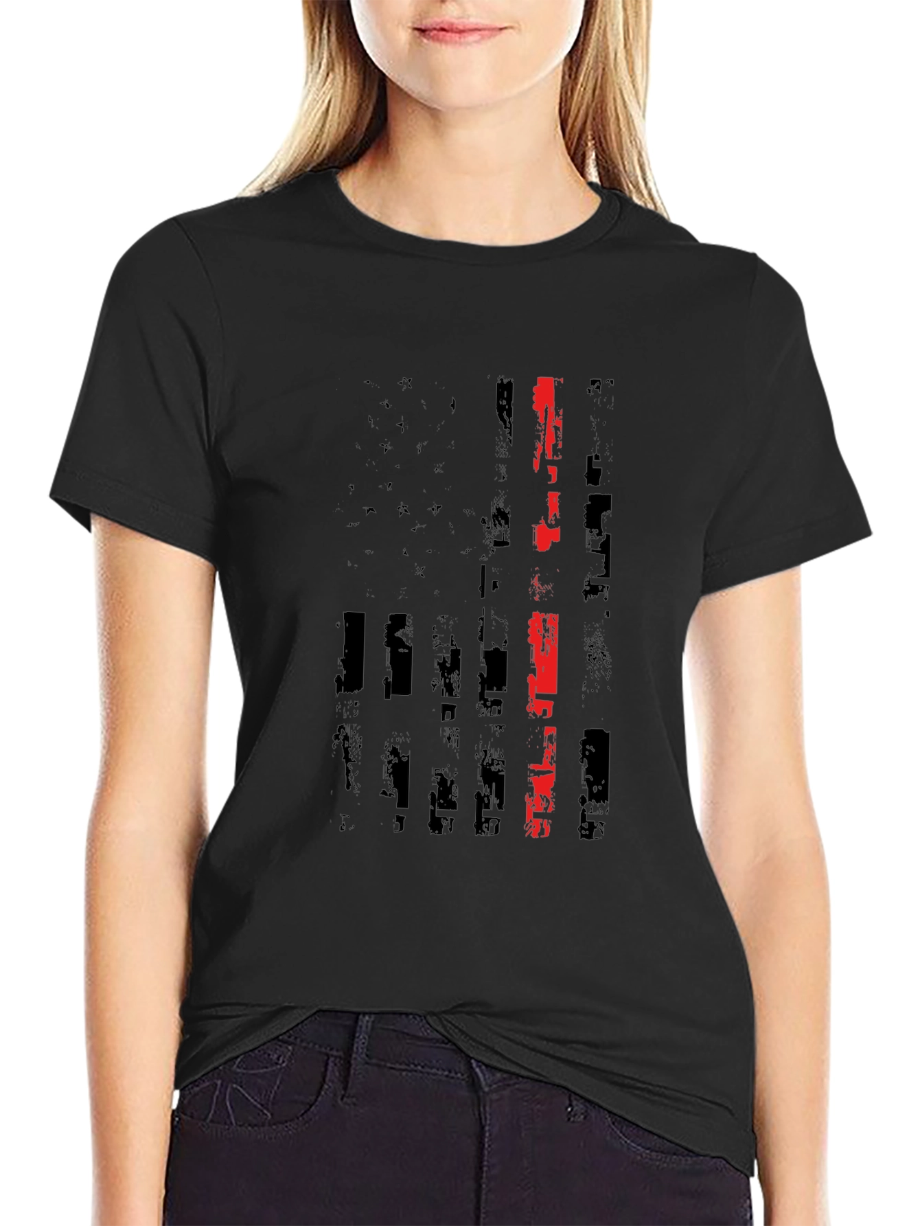 Thin Red Line American Flag Black T-Shirt