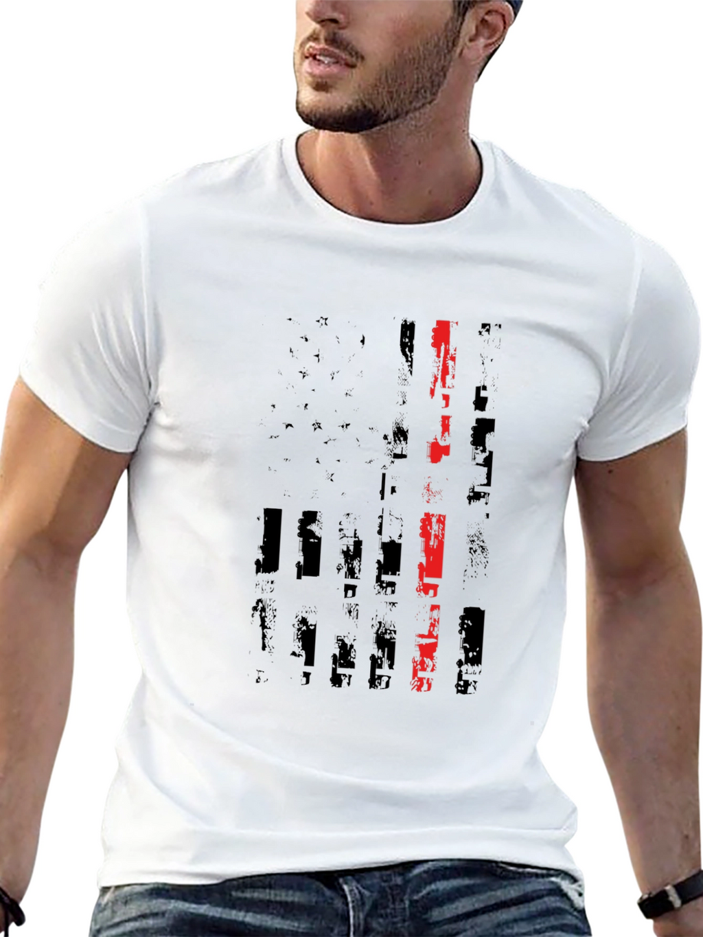 Thin Red Line American Flag Black T-Shirt