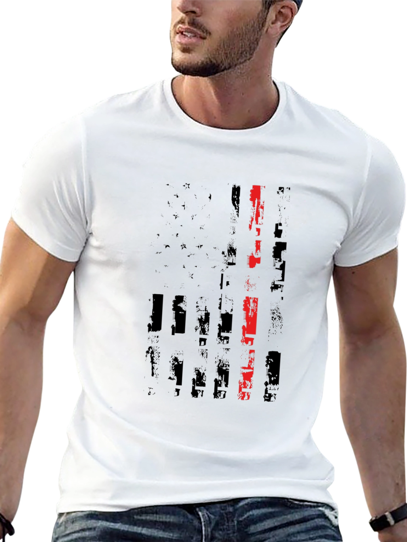 Thin Red Line American Flag Black T-Shirt