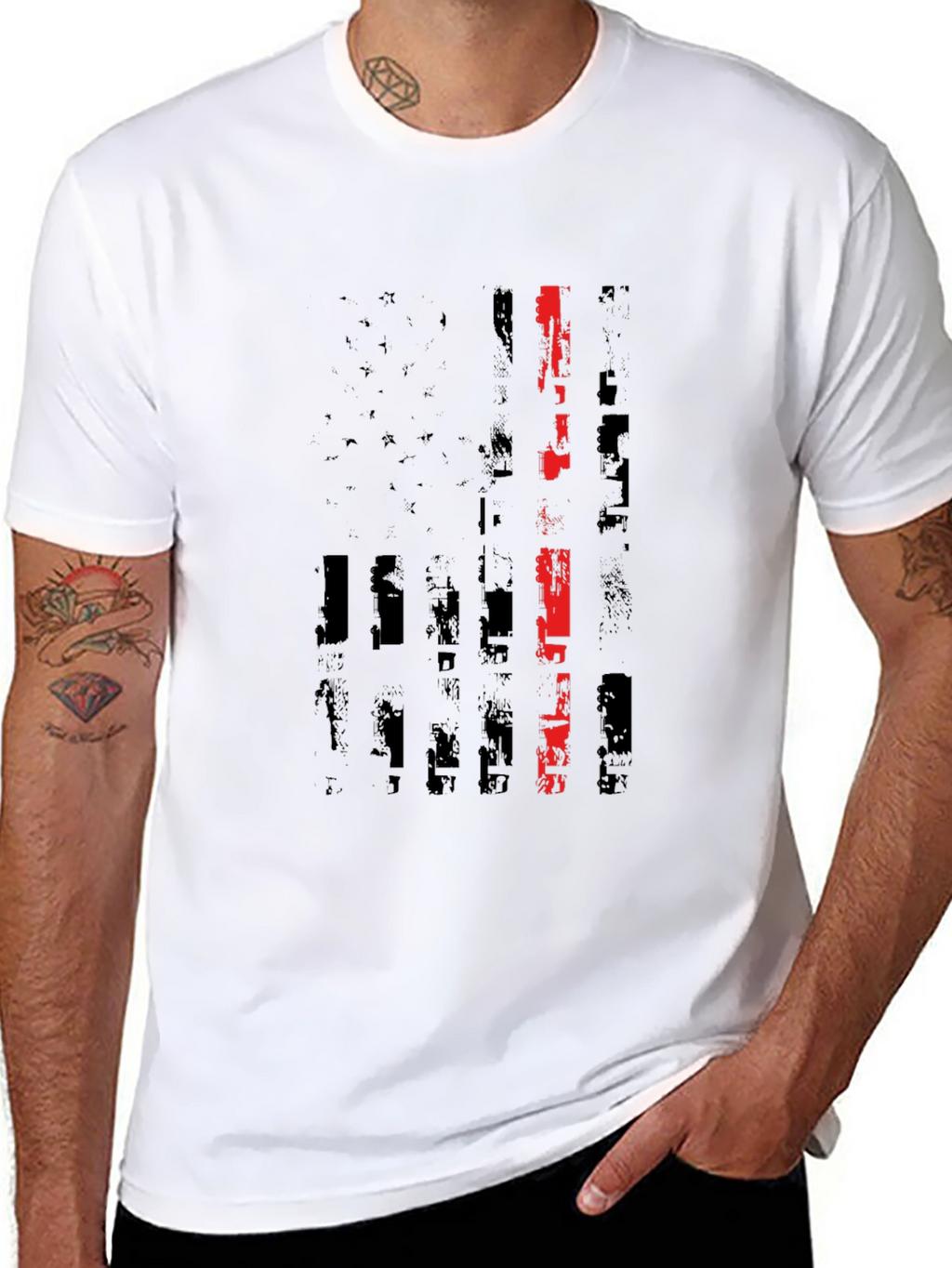 Thin Red Line American Flag Black T-Shirt