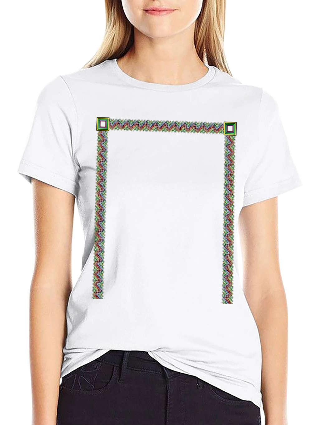 Modern Pixelated Border Black T-Shirt