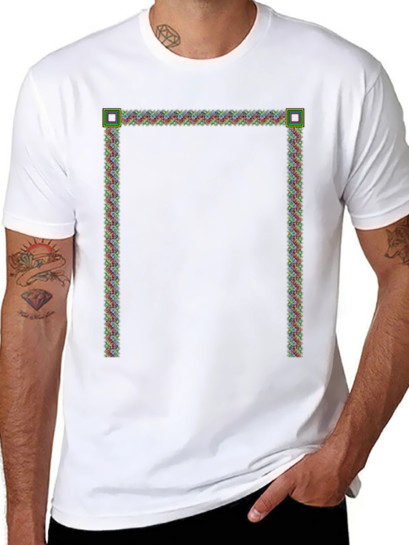 Modern Pixelated Border Black T-Shirt