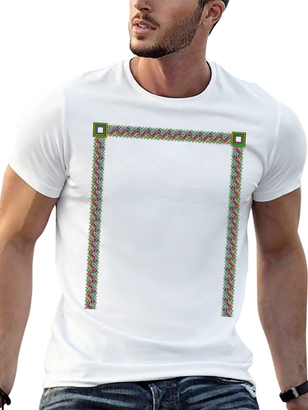 Modern Pixelated Border Black T-Shirt