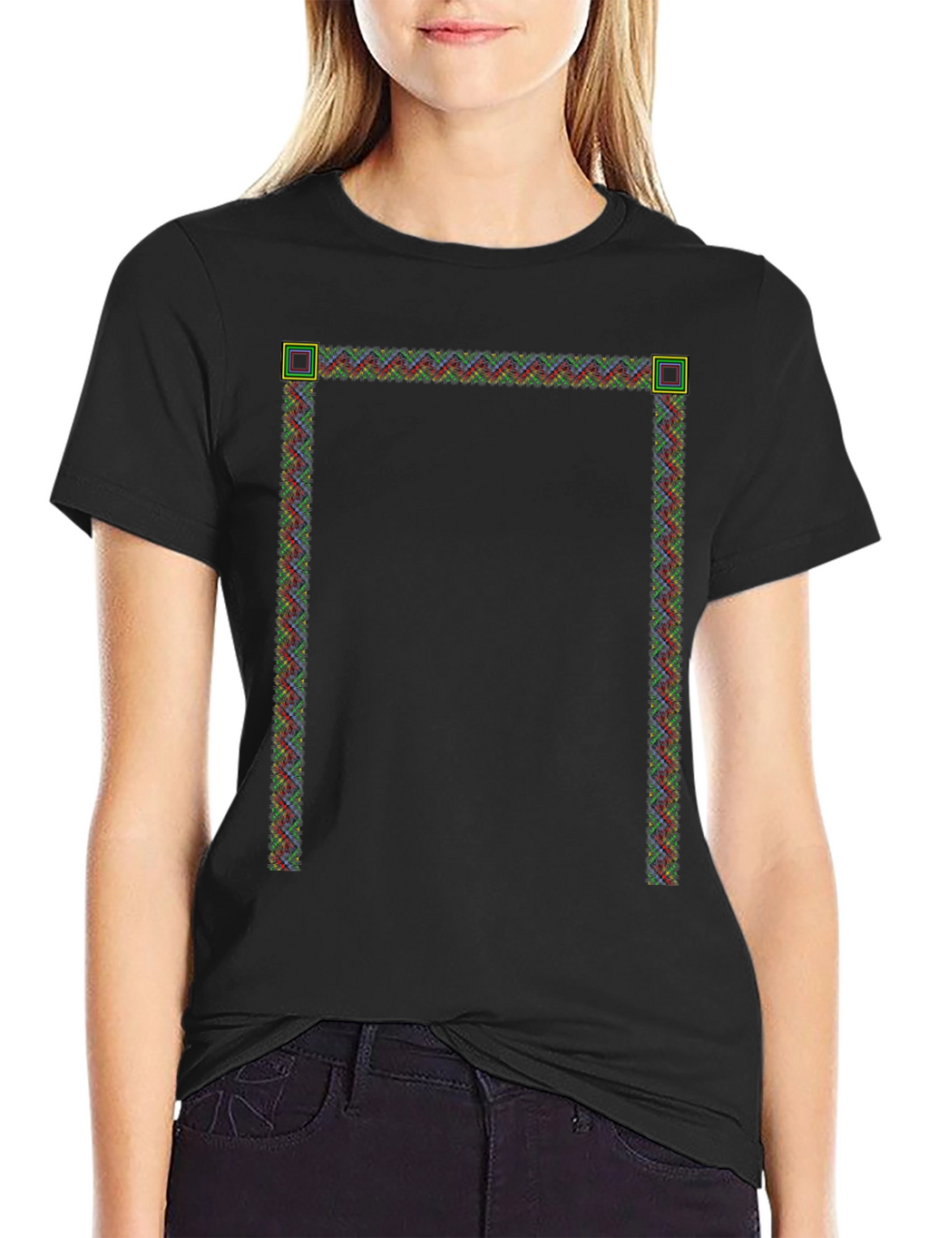 Modern Pixelated Border Black T-Shirt