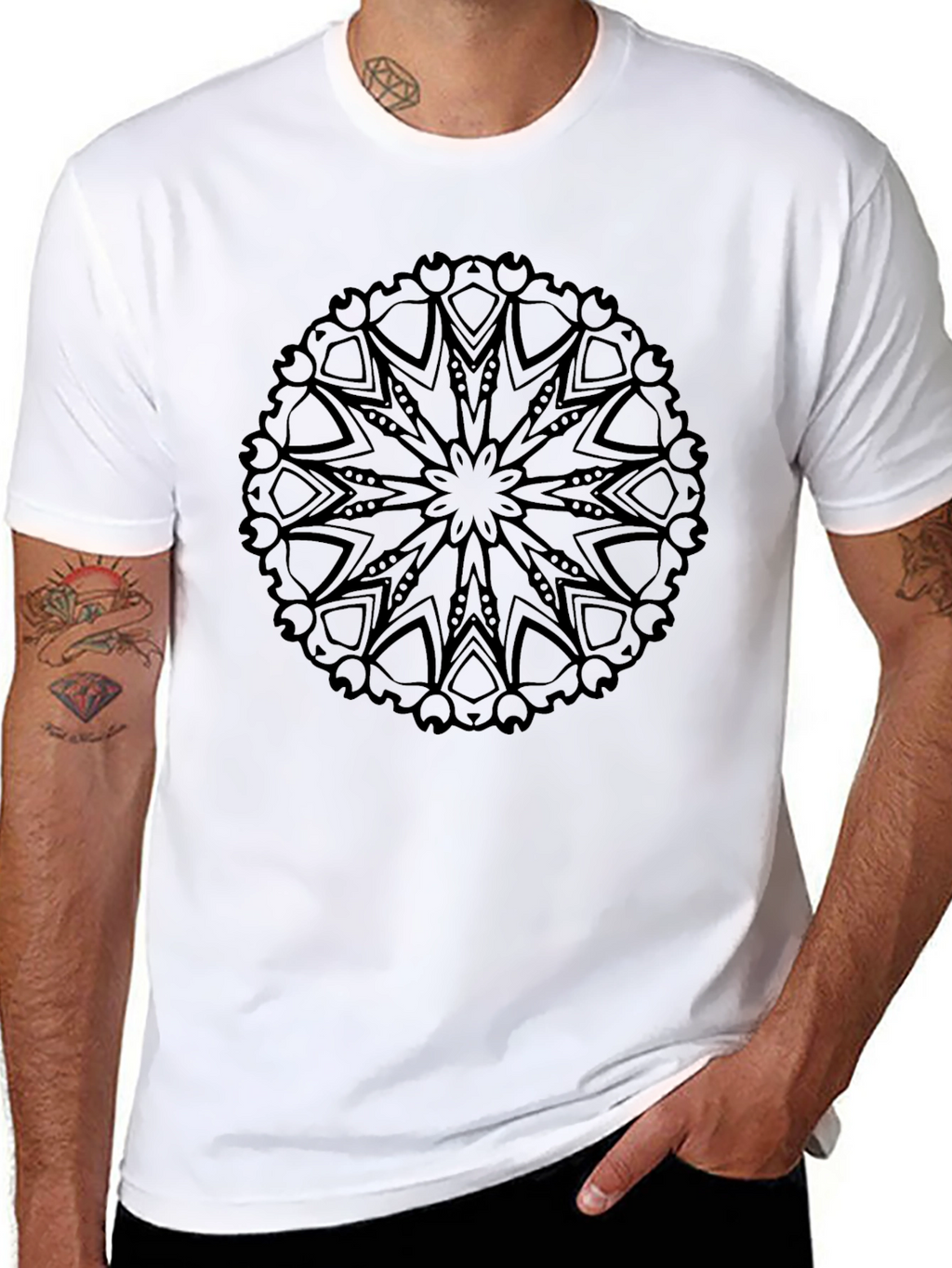Abstract Mandala Graphic Tee - Black