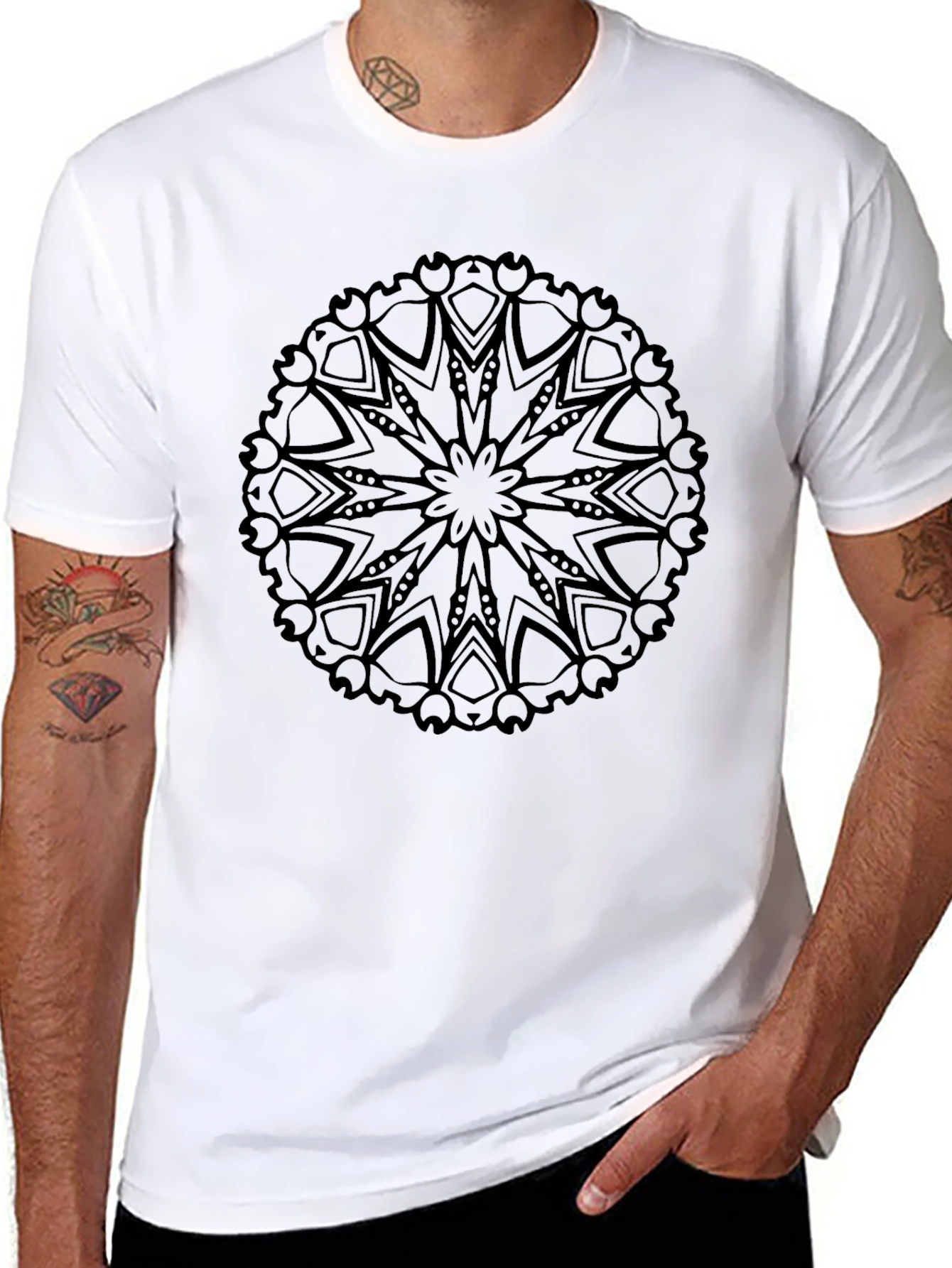 Abstract Mandala Graphic Tee - Black
