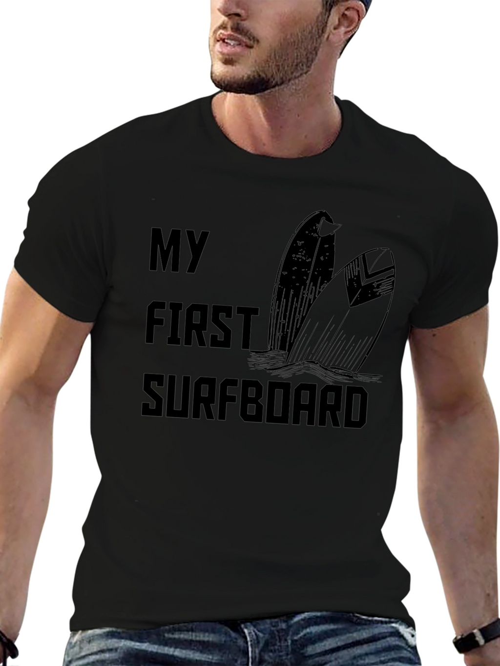 My First Surfboard Black Graphic Tee