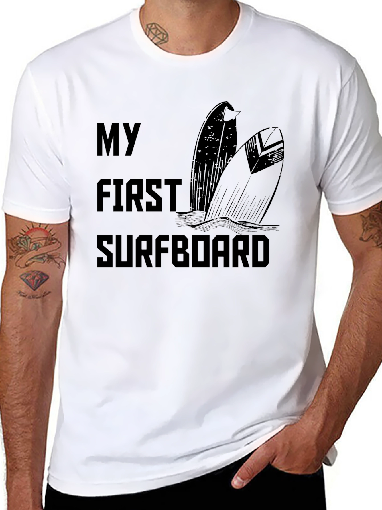 My First Surfboard Black Graphic Tee