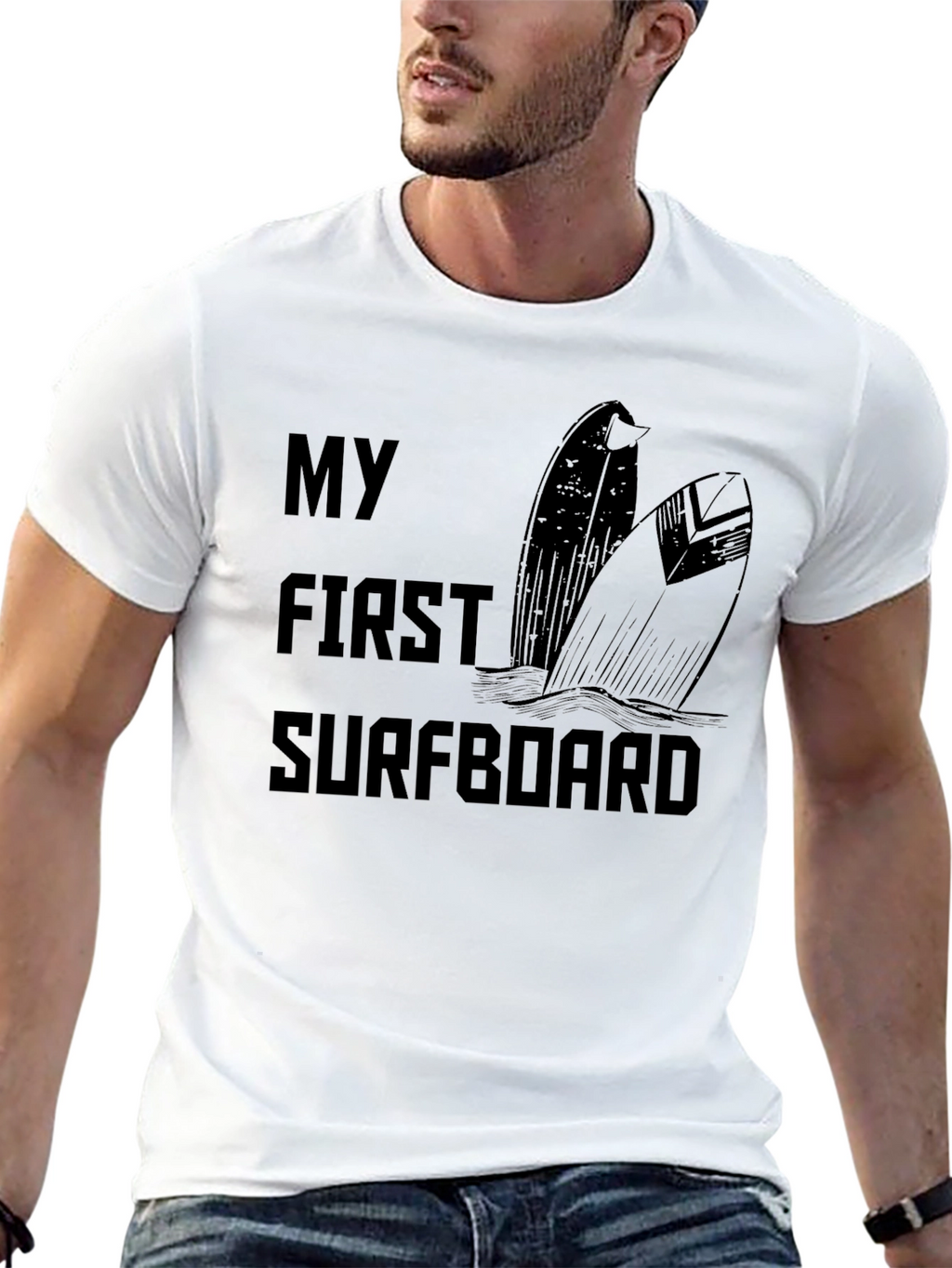 My First Surfboard Black Graphic Tee