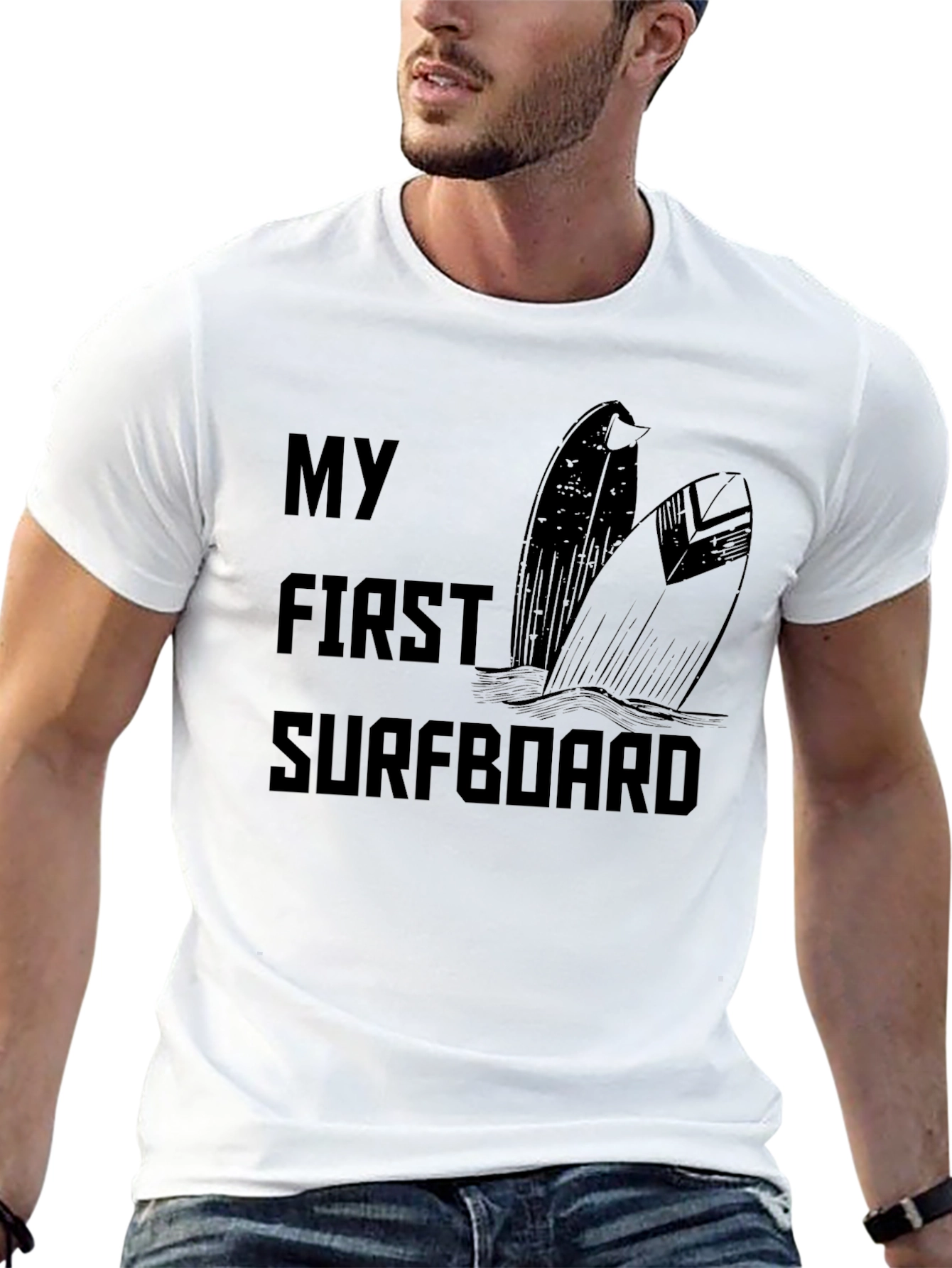 My First Surfboard Black Graphic Tee