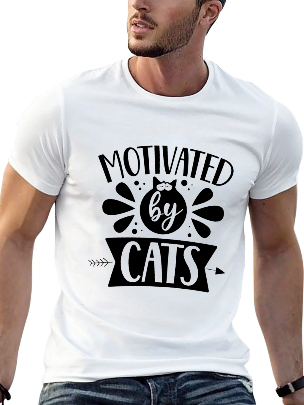 Motivated By Cats Black Graphic T-Shirt