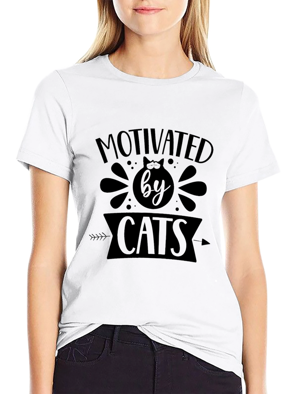 Motivated By Cats Black Graphic T-Shirt
