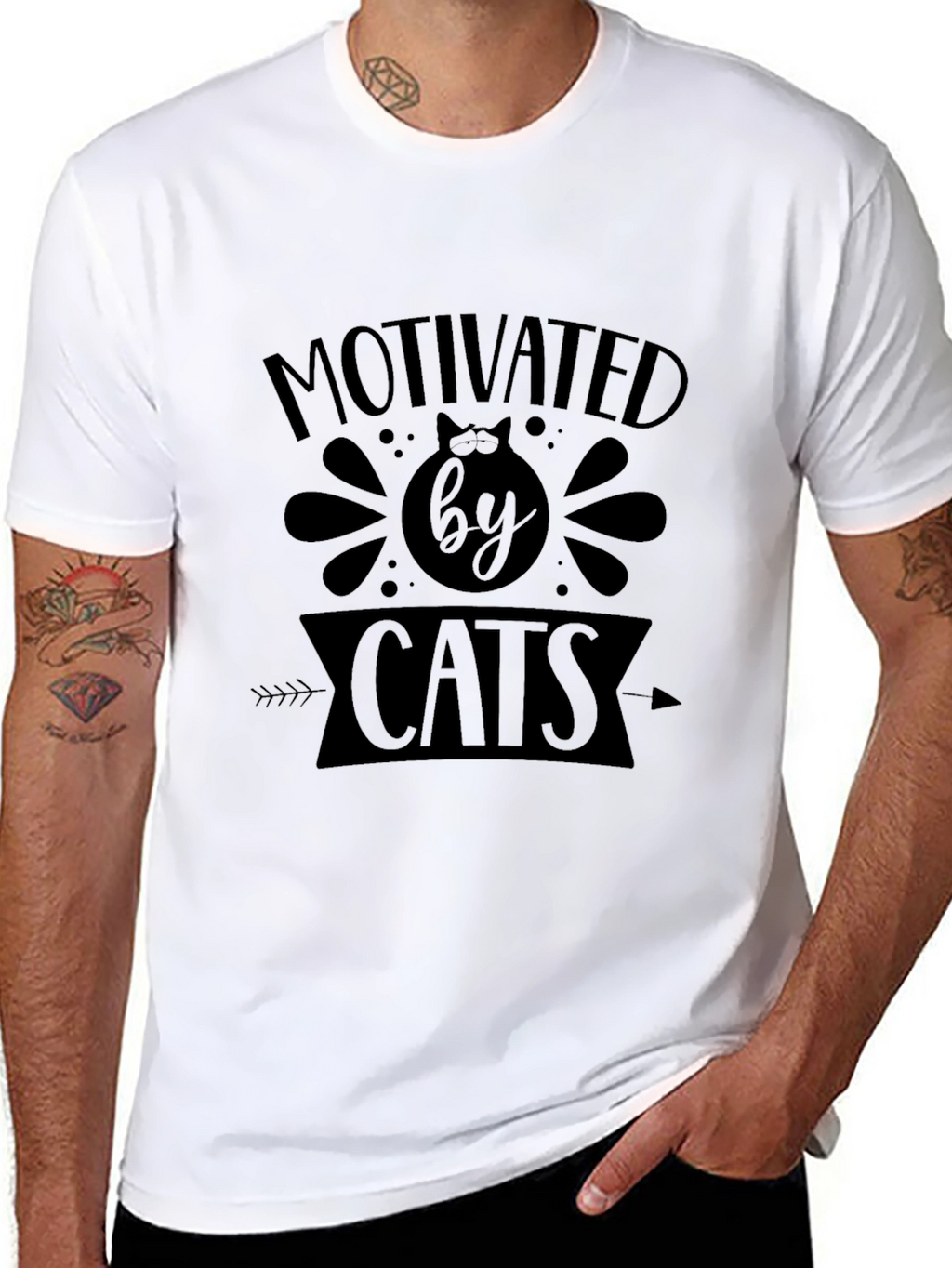 Motivated By Cats Black Graphic T-Shirt