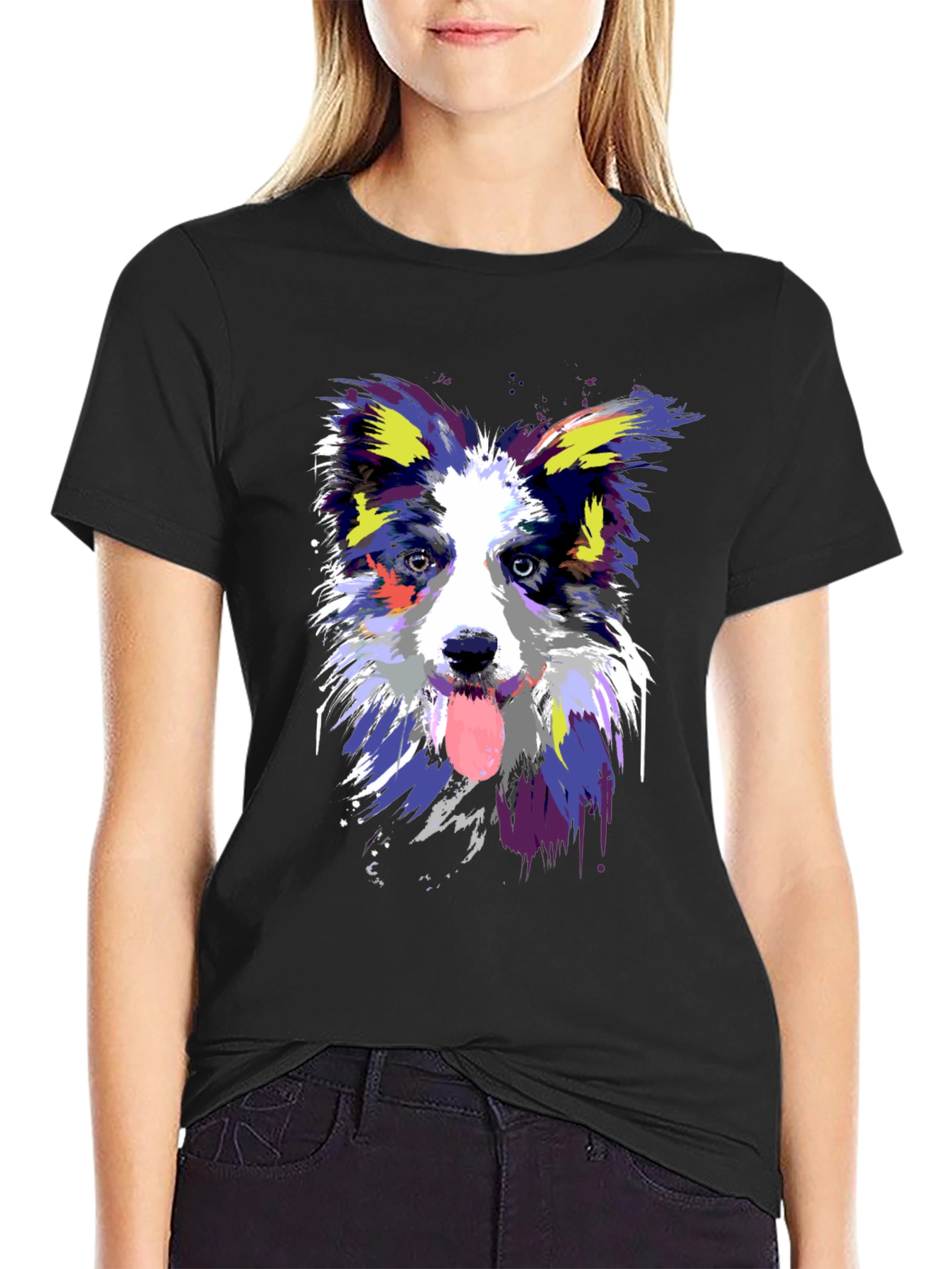 Colorful Dog Portrait Black T-Shirt