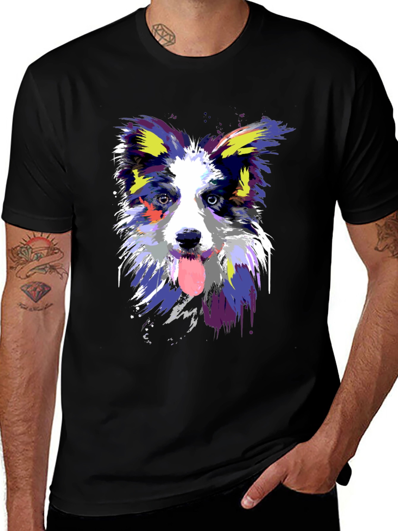 Colorful Dog Portrait Black T-Shirt