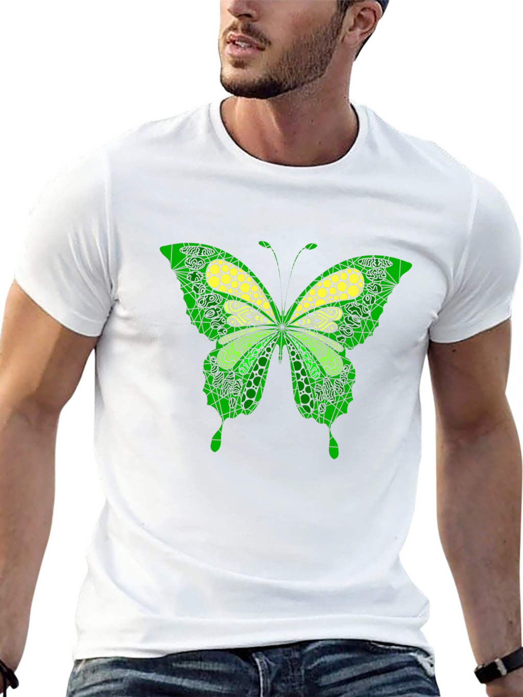 Butterfly Graphic Print Mens Black T-Shirt