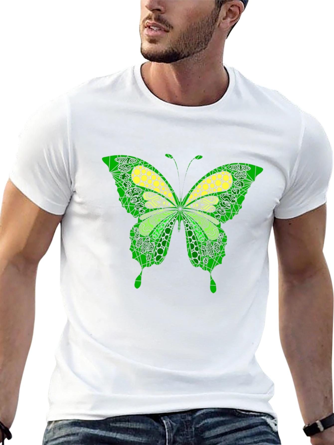 Butterfly Graphic Print Mens Black T-Shirt