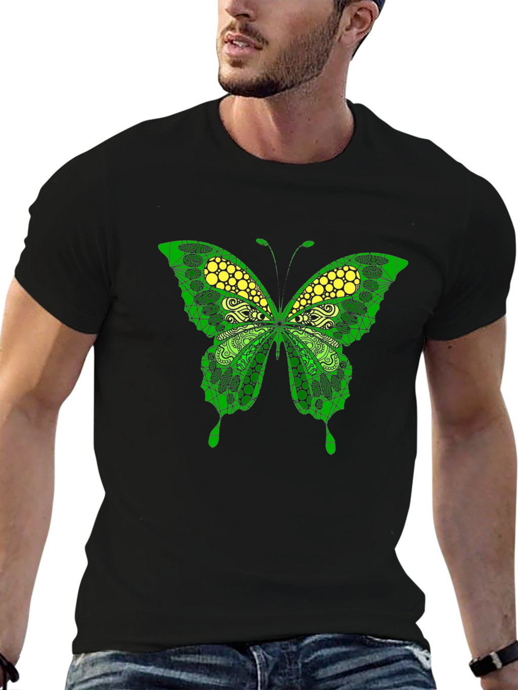 Butterfly Graphic Print Mens Black T-Shirt