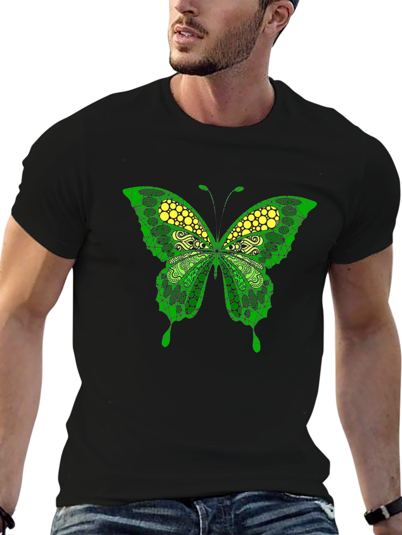 Butterfly Graphic Print Mens Black T-Shirt