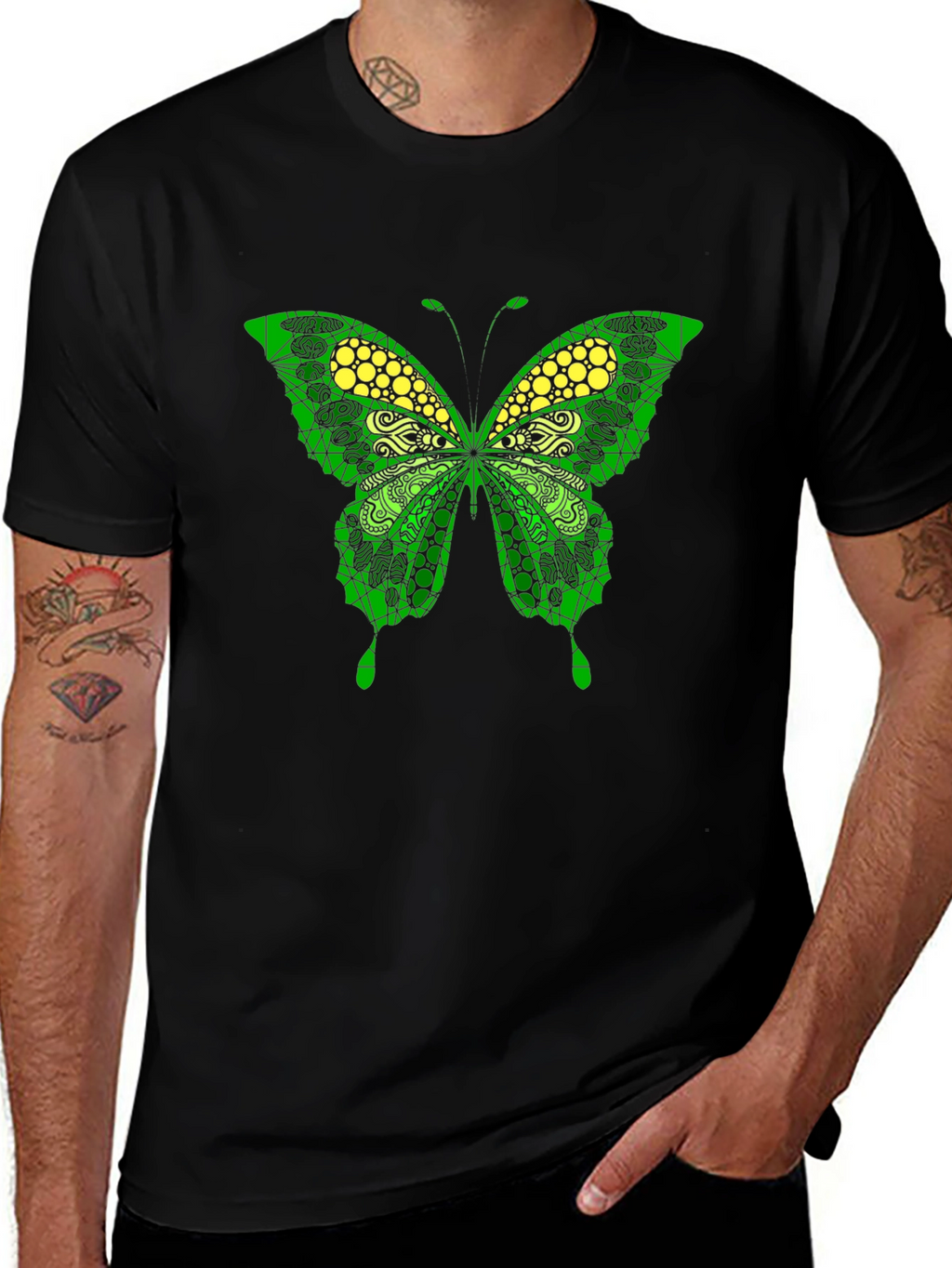 Butterfly Graphic Print Mens Black T-Shirt