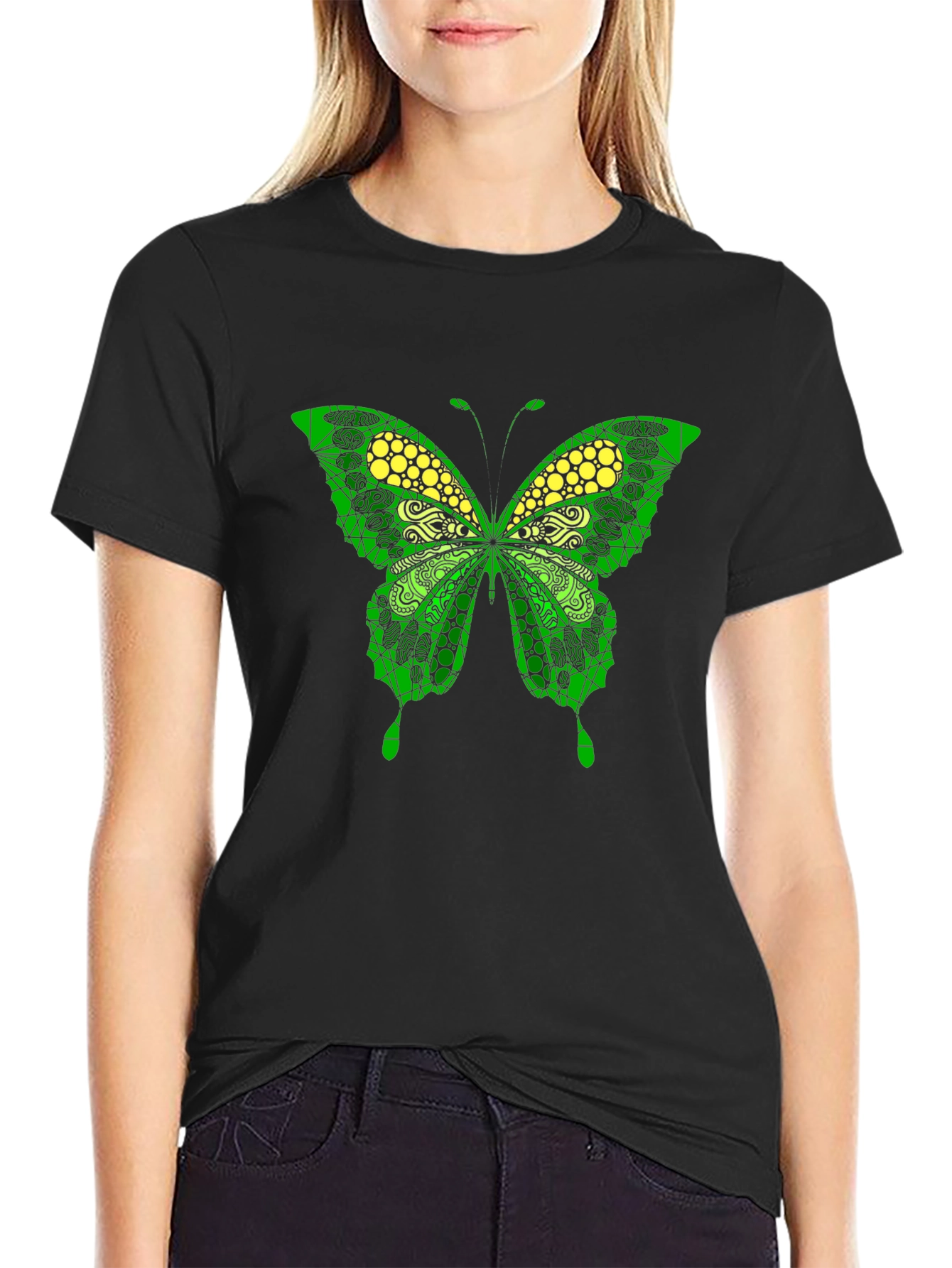 Butterfly Graphic Print Mens Black T-Shirt