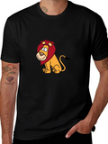 Cartoon Lion Graphic Black T-Shirt