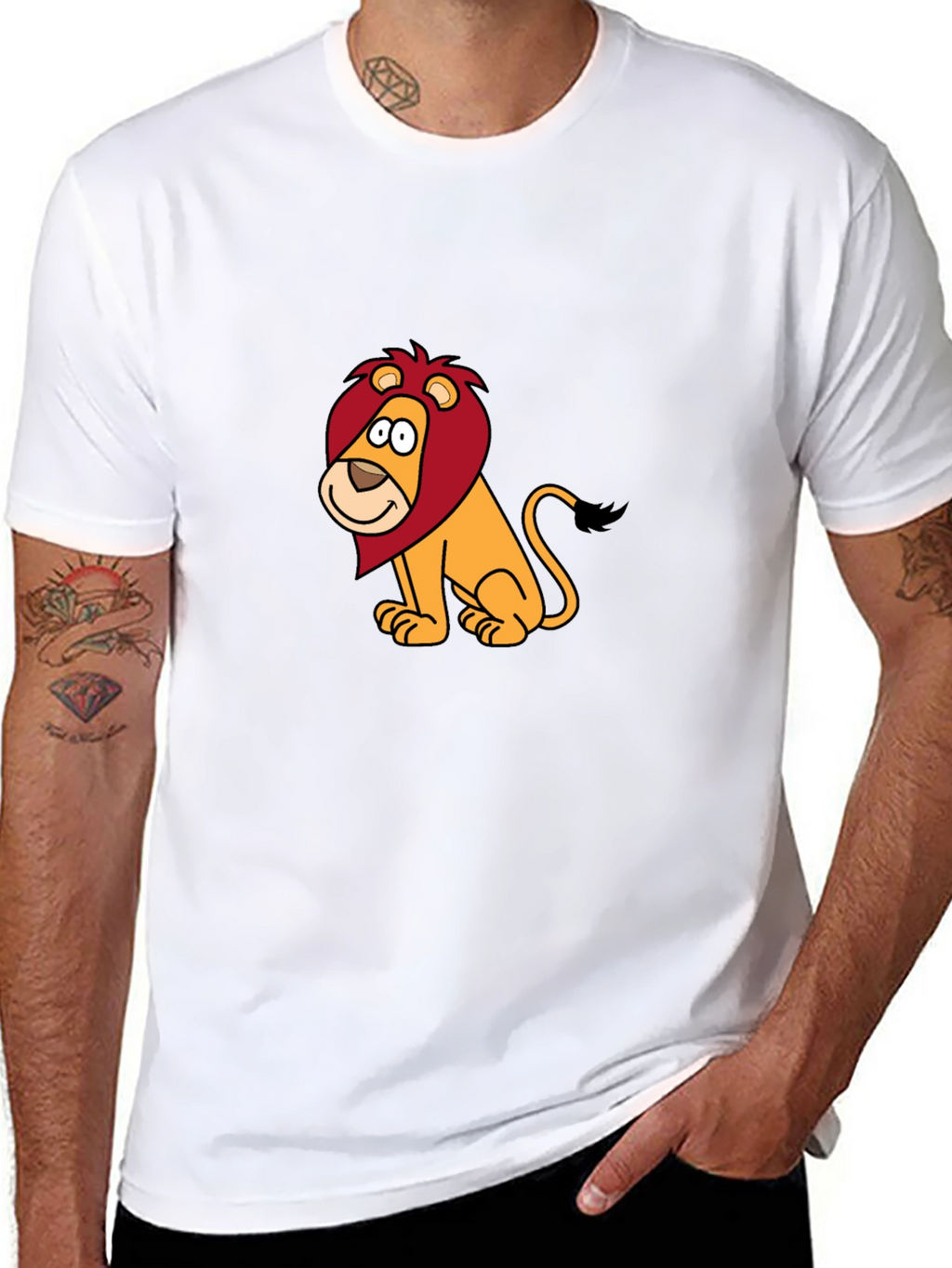 Cartoon Lion Graphic Black T-Shirt