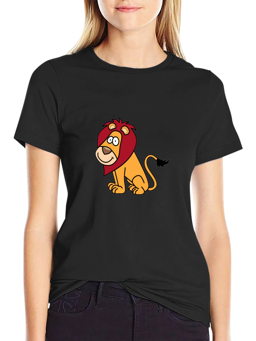 Cartoon Lion Graphic Black T-Shirt