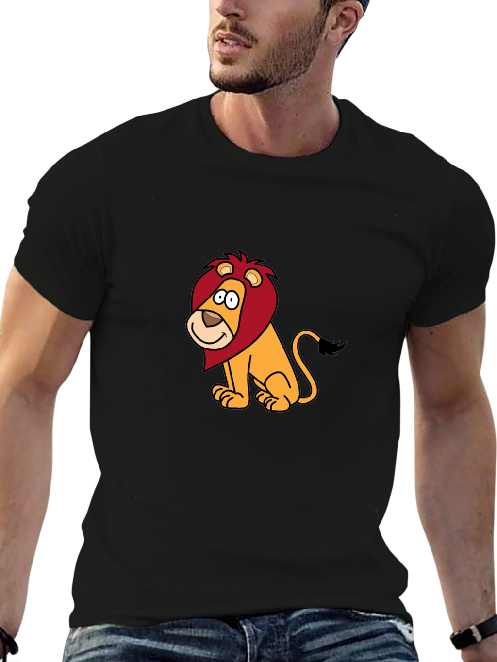 Cartoon Lion Graphic Black T-Shirt