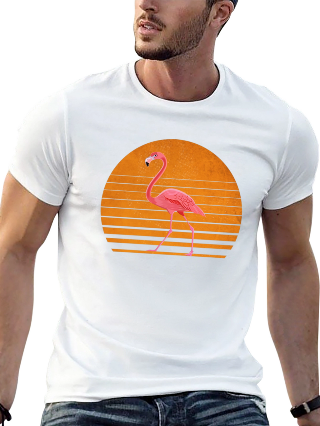 Retro Flamingo Sunset T-Shirt - Soft Cotton Blend