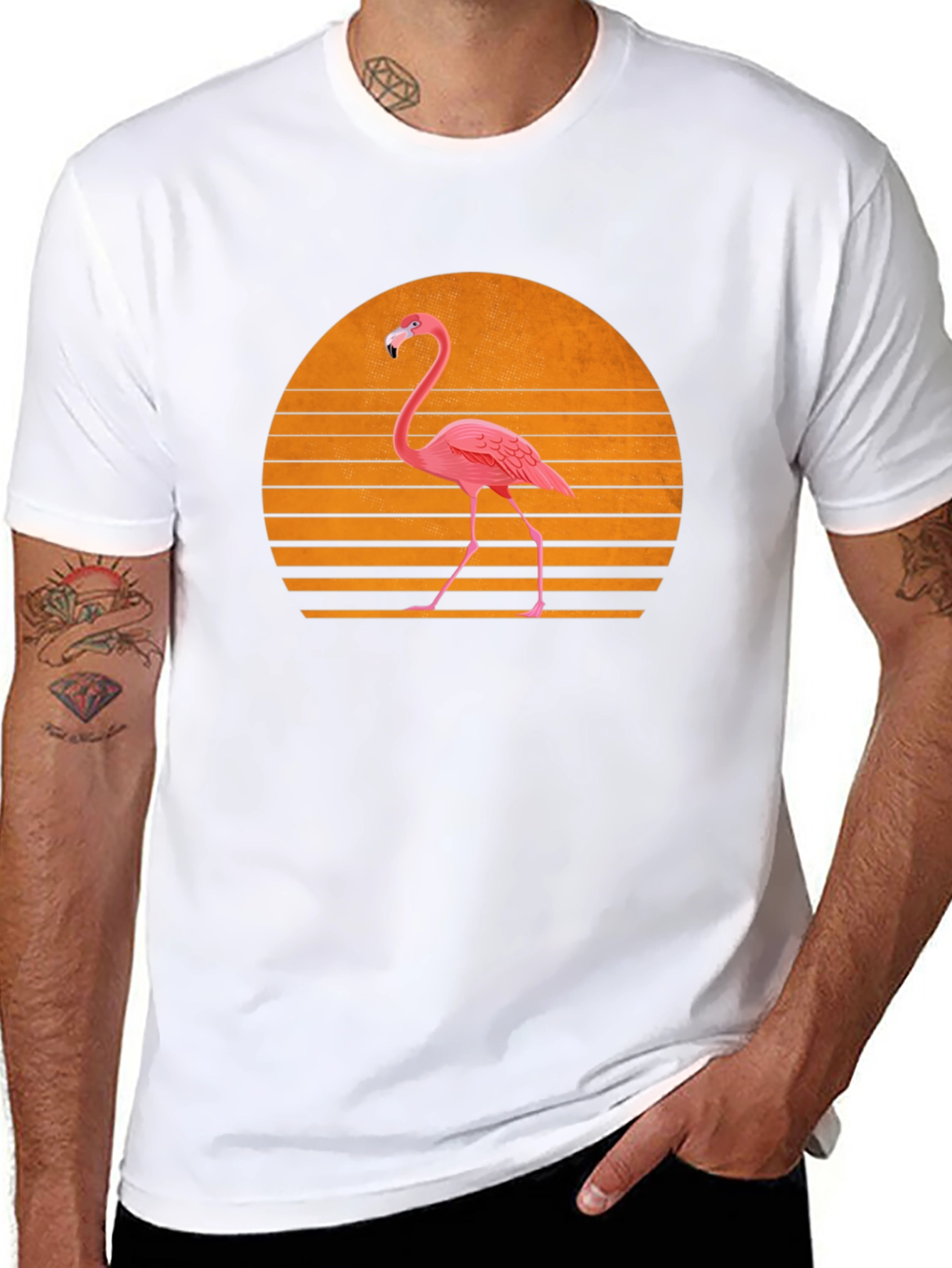 Retro Flamingo Sunset T-Shirt - Soft Cotton Blend