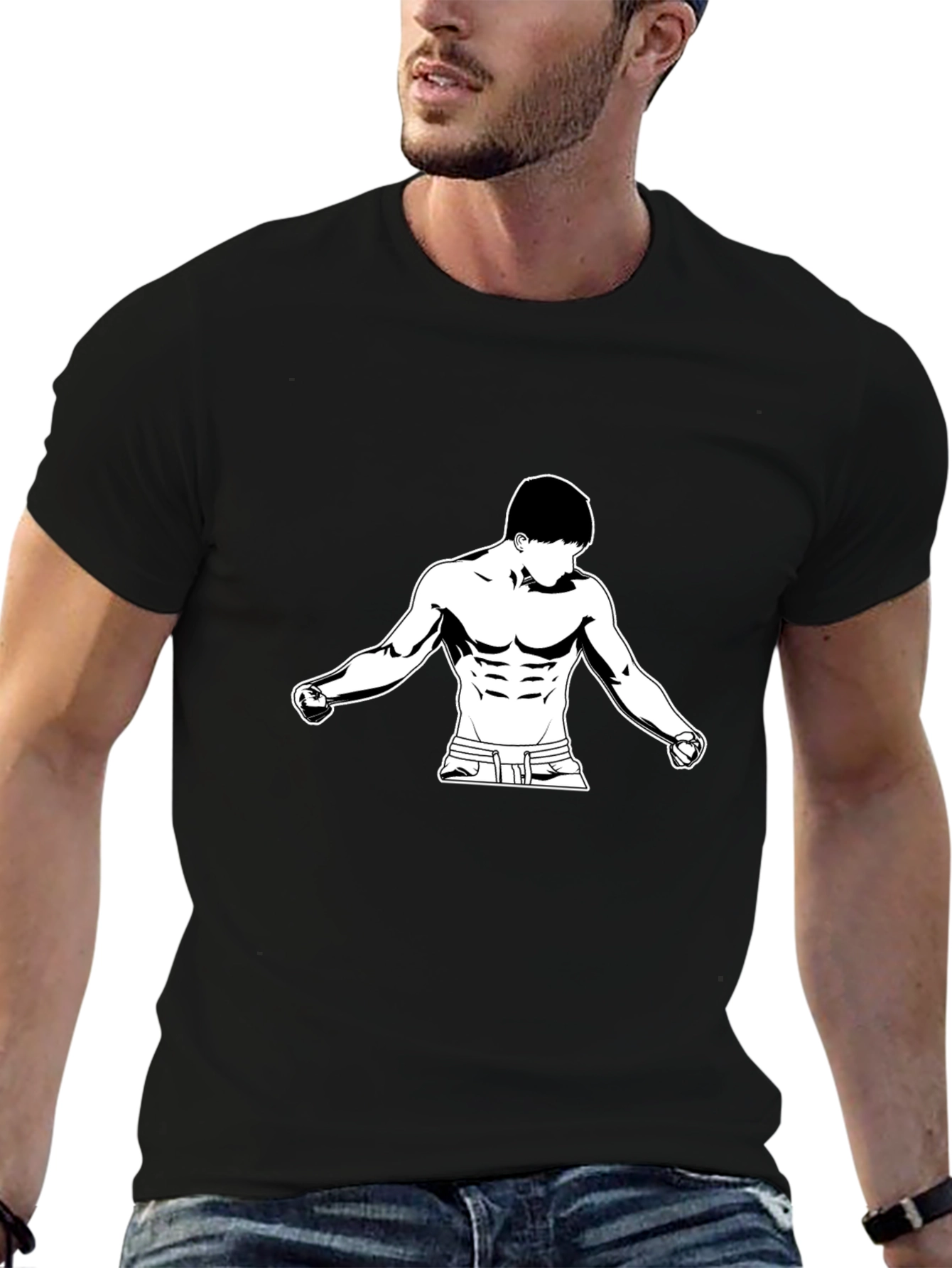 Black T-Shirt with Bodybuilder Design