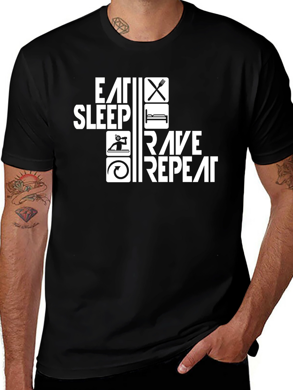 Eat Sleep Rave Repeat Black Graphic Tee